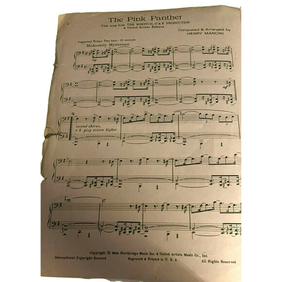 Vintage 1964 The Pink Panther Piano Solo Sheet Music By Henry Mancini - Picture 2 of 4